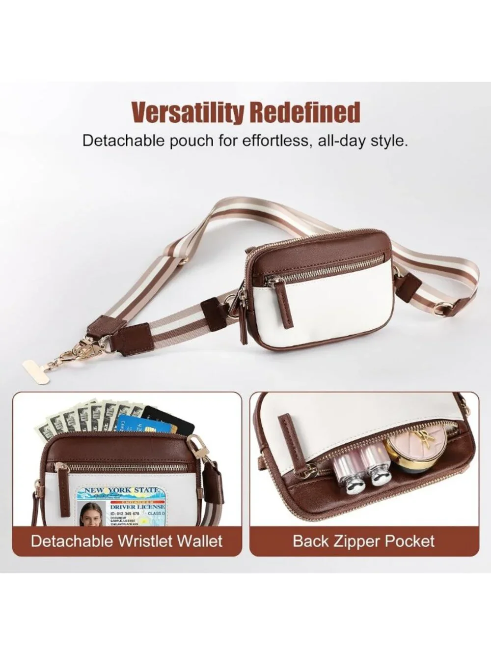 Adjustable Phone Lanyard with Leather Wallet, RFID Wristlet & 2 Straps - Coffee